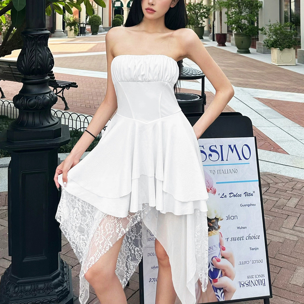 ZARA Fall Strapless Irregular Lace Waist Slimming Short Dress